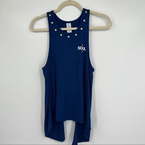 Soulcycle Women's Sanded Rib Tie Open Back Sleeveless Scoopneck Star Tank Top